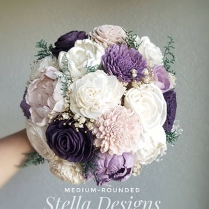 Custom Bouquet Purple Plum Wisteria Blush Sola Wood Dried Flowers Wedding Bridal Bridesmaids Toss Flower Girl Style 92Last Forever