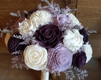 Custom Bouquet Plum Purple Lilac Lavender Sola Flower Wedding Set Bridal Bridesmaids Toss Flower Girl Style 19