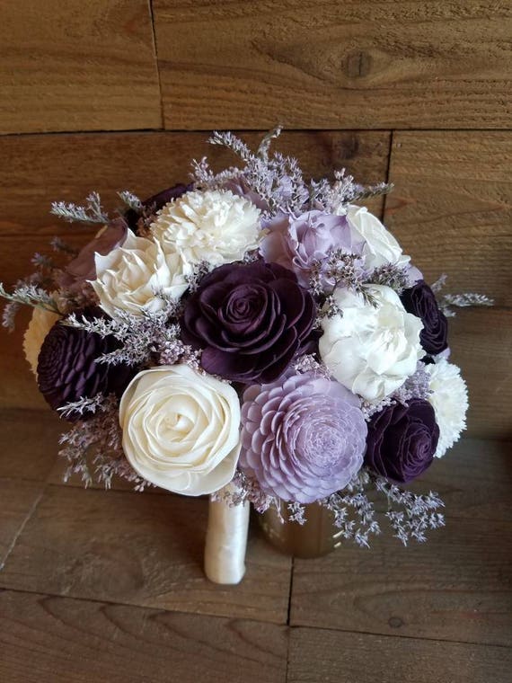 Custom Bouquet Plum Purple Lilac Lavender Sola Flower Wedding Set