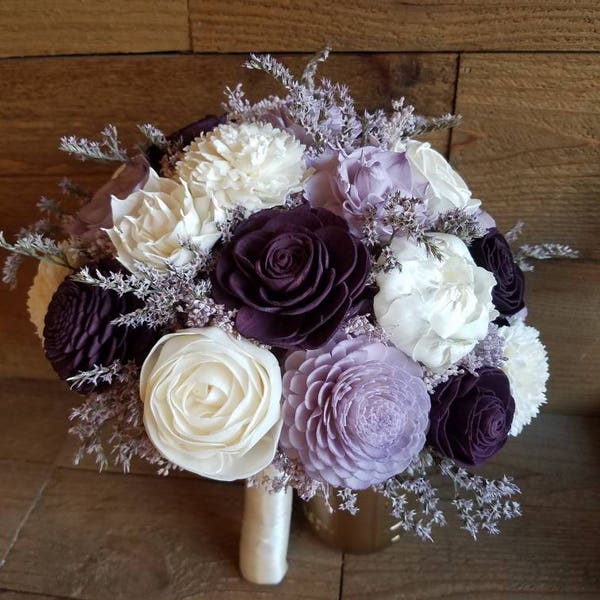 Custom Bouquet Plum Purple Lilac Lavender Sola Flower Wedding Set Bridal Bridesmaids Toss Flower Girl Style 19