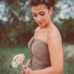 Bridal Set Bouquet Ivory Lt. Brown, Tan Blush Pink and soft Peach Sola Flowers and dried Flowers Bridesmaids Toss Flower Girl Style 424 image 3