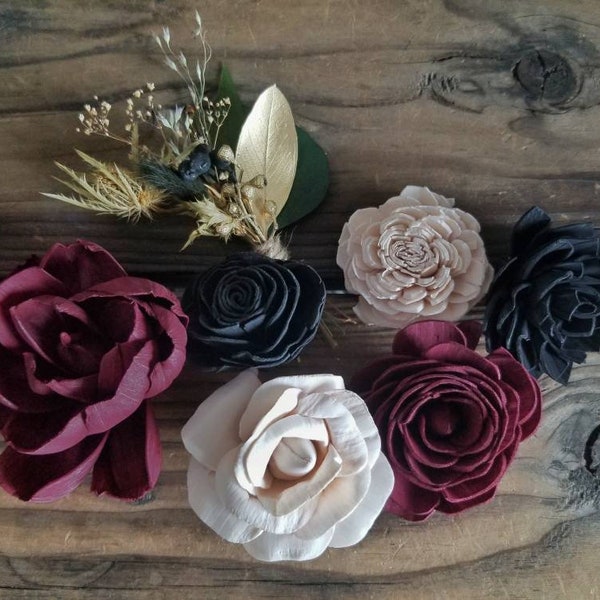 Custom Sample Sola Wood Flowers and Fillers Dried Preserved Faux Bouquet Boutonnieres Wedding