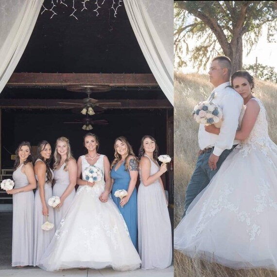 Custom Blush Gray Dusty Slate Steel Blue Sola Flowers Bouquet Etsy