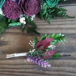 Custom Bouquet Wine Lavender Purple Peach Blush Sola Wood Dried Flowers Fern Greenery Fall Spring Summer Wedding Cascade Style 366 image 3