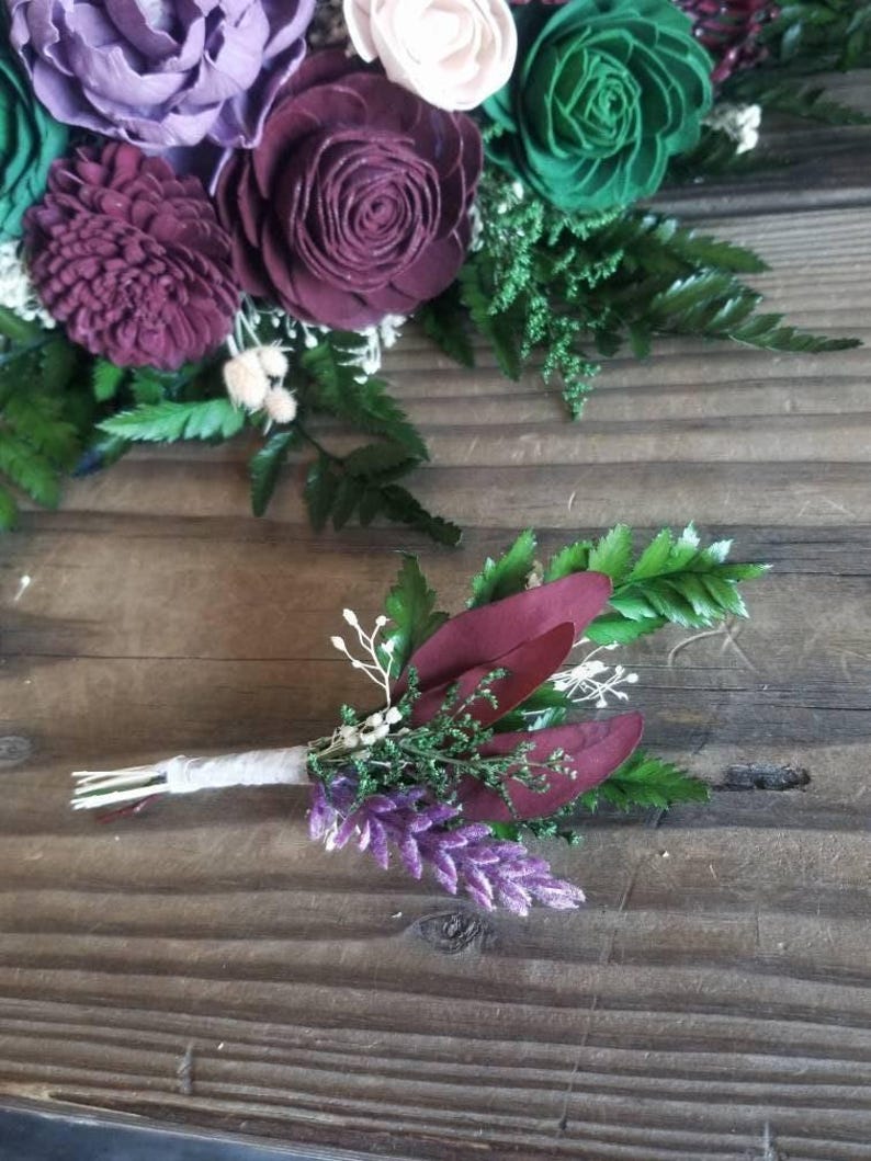 Custom Bouquet Wine Lavender Purple Peach Blush Sola Wood Dried Flowers Fern Greenery Fall Spring Summer Wedding Cascade Style 366 image 3