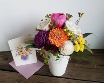 Pre-Order Mother's Day Gift Bouquet 7" Personalized Card Vase Arrangement Florist Pick Colorful Sola Wood Dried Flower Scented Gift Box