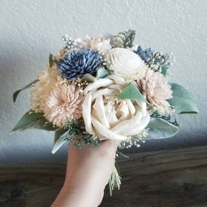 Custom Bouquet Dusty Blue Blush Pink Sola Wood and Dried Flowers Greenery Eucalyptus Wedding Bridal Bridesmaid Gift Style 181Last Forever image 5