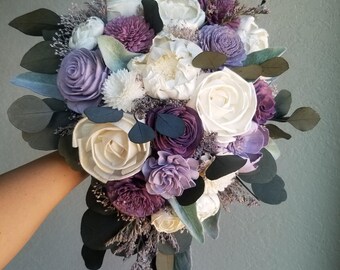 Custom Cascading Bridal Bouquet Custom Lilac Lavender Wisteria Sola Wood Flowers with Lilac Fillers Style 312