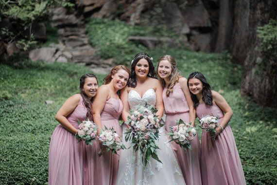 Custom Bouquet Dusty Rose Champagne Grey Sola Wood and Dried Flower Eucalyptus Wedding Bridal Bridesmaids Toss Flower Girl Style 153 Il_570xn