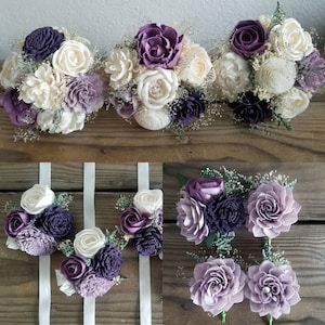 Custom Wedding Package Wisteria Plum Purple Lilac Lavender Sola Wood Flower Bouquet and dried Flowers Stella Designs Style 48Last Forever