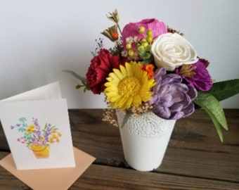 Pre-Order Mother's Day Gift Bouquet 7" Personalized Card Vase Arrangement Florist Pick Colorful Sola Wood Dried Flower Scented Gift Box