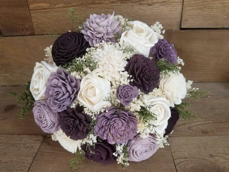 Custom Plum Dusty Purple Lavender Sola Wood Flower Bouquet and dried Flowers Stella Designs Style 204 image 1