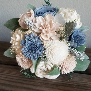 Custom Bouquet Dusty Blue Blush Pink Sola Wood and Dried Flowers Greenery Eucalyptus Wedding Bridal Bridesmaid Gift Style 181Last Forever image 4