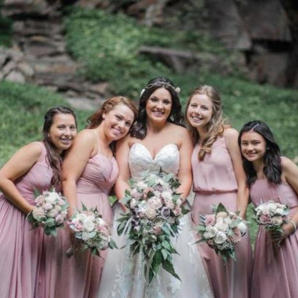 Custom Bouquet Dusty Rose Champagne Grey Sola Wood and Dried Flower Eucalyptus Wedding Bridal Bridesmaids Toss Flower Girl Style 153