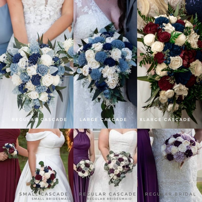 Custom Bouquet Cascade Dusty Rose Gold Blush Navy Sola Wood and Dried Flowers Greenery Eucalyptus Wedding Bridal Bridesmaid Gift Style 111 image 9