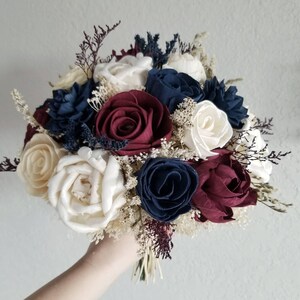 Custom Bouquet Burgundy Champagne Navy Sola Wood Flower Wedding Bridal Bridesmaids Toss Style 308