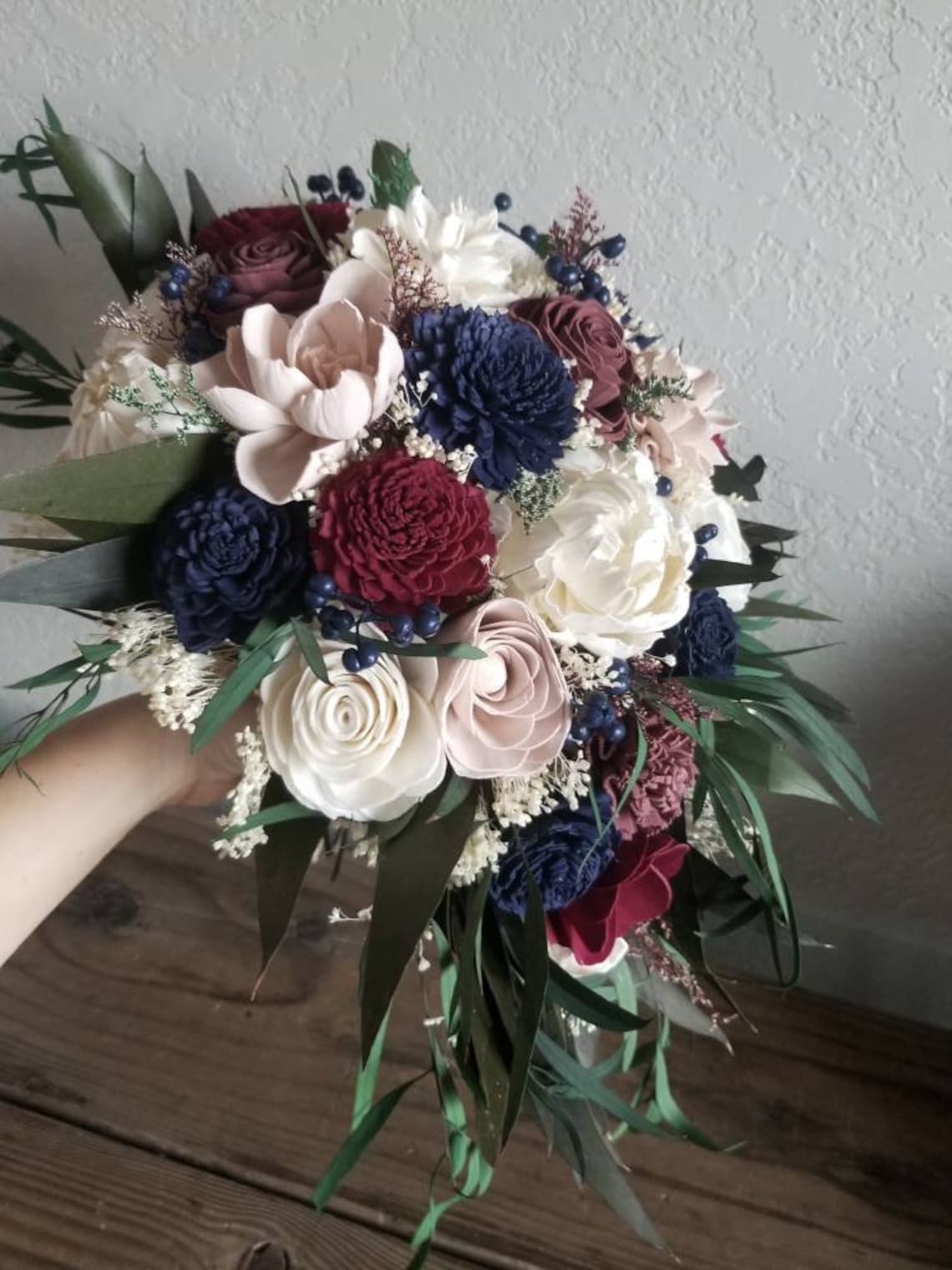 Custom Bouquet Cascade Blush Burgundy Dusty Rose Navy Sola image 1