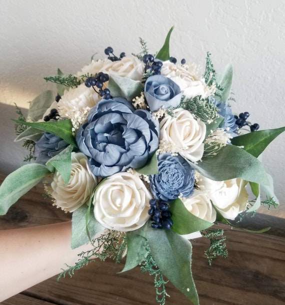 Royal Blue Silver Sola Wood Flower Bridal Wedding Bouquet Accessories