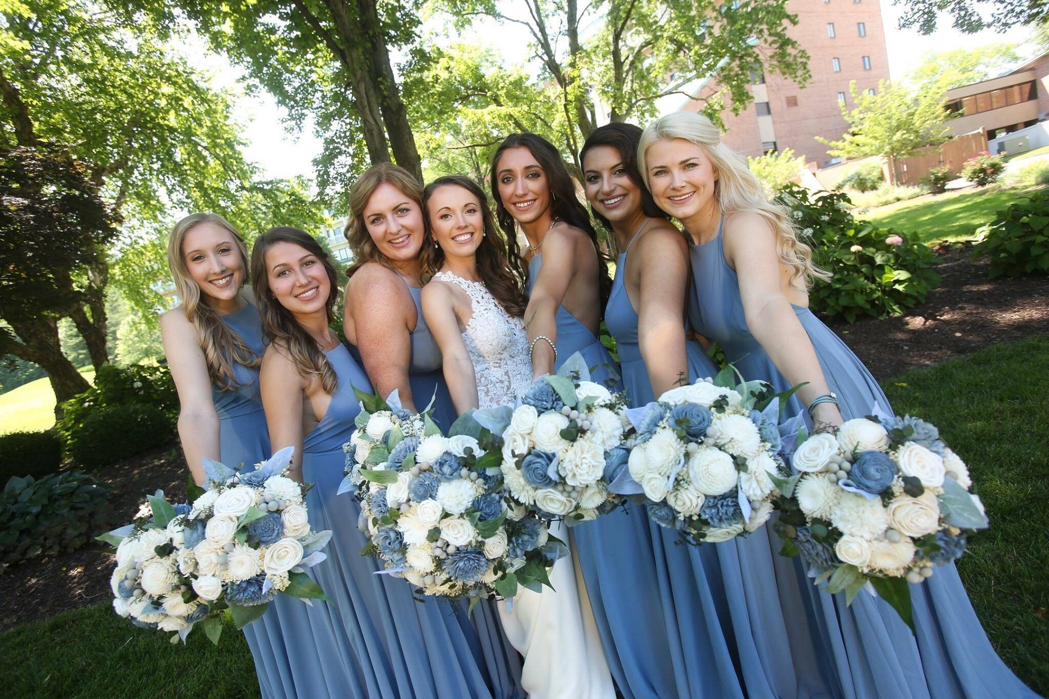 Custom Navy Sage and Dusty Slate Blue Sola Flower Bouquet and Etsy