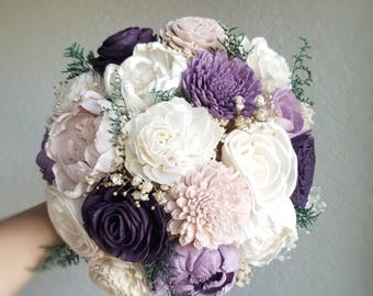 Custom Bouquet Purple Plum Wisteria Blush Sola Wood Dried Flowers Wedding Bridal Bridesmaids Toss Flower Girl Style 92Last Forever