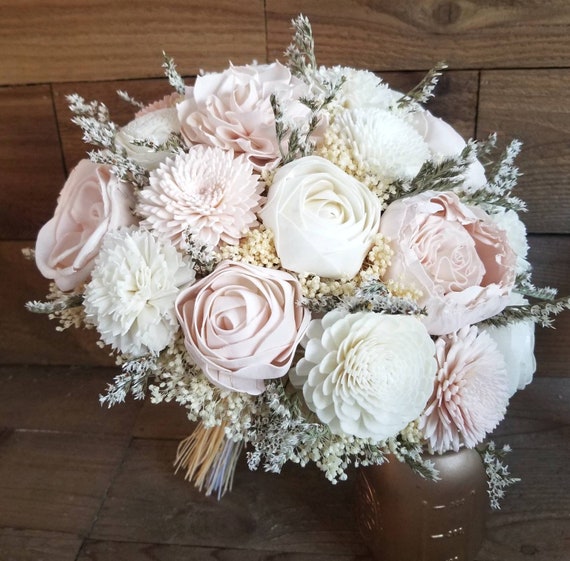 Custom Bouquet Blush and Ivory Sola Wood Flower Dried Flower Wedding Bridal Bridesmaids Toss Flower Girl Style 151 Il_570xn