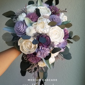 Custom Cascading Bridal Bouquet Custom Lilac Lavender Wisteria Sola Wood Flowers with Lilac Fillers Style 312