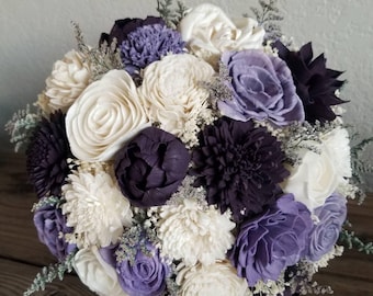 Custom Plum Purple Grape Lavender Sola Wood Flower Bouquet and dried Flowers Stella Designs Style 184Last Forever