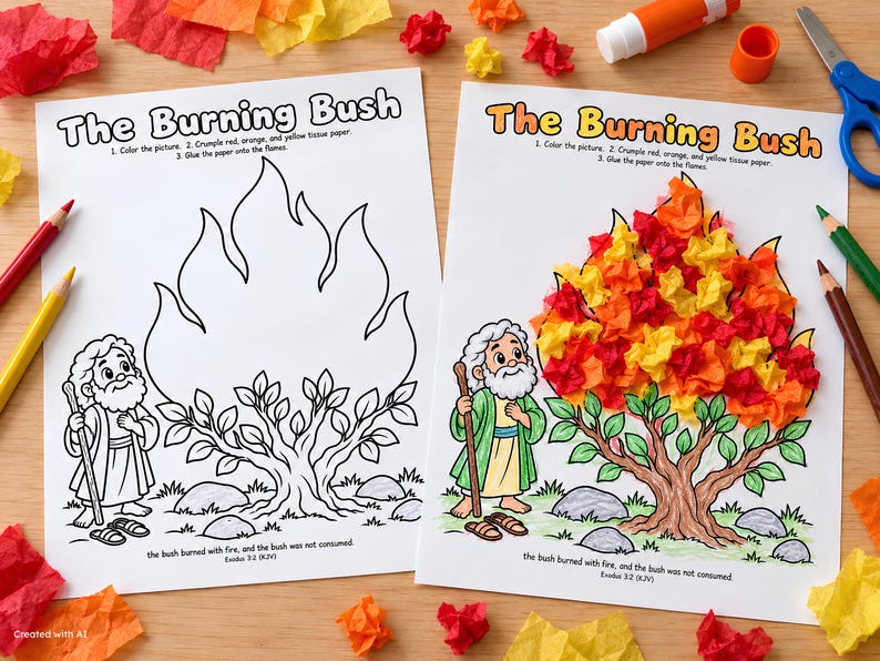 Bible Craft: Moses Burning Bush Printable Activity (digital Download ...