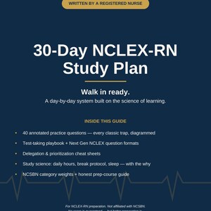 30 Day NCLEX Study Plan | NCLEX-RN Prep Guide | Day-by-Day Study Schedule | 40 Practice Questions with Rationales | Nursing Exam Planner