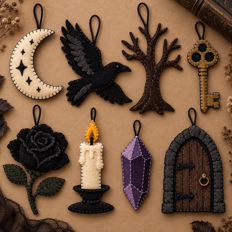 Star Hand Tutorial Halloween Felt Sewing Pattern PDF Bundle 8 Gothic Ornament Printable ...