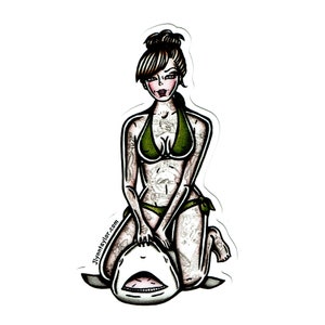 Shark Fishing Pinup Sticker