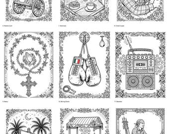 Chicano Barrio Coloring Book for Adults, 20 Printable Pages, Street Culture Art, Zoot Suit Chola, Instant Download PDF