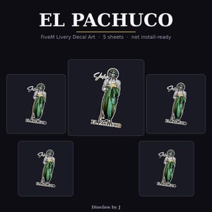 El Pachuco FiveM Livery Decal Pack, Chicano Lowrider GTA Decal Art Sheets, GTA V Custom Car Livery PNG, FiveM Server Developer Asset