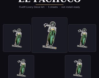 El Pachuco FiveM-dekalpaket, Chicano Lowrider GTA-dekaler, GTA V-anpassad bilfärgad PNG, FiveM Server-utvecklartillgång