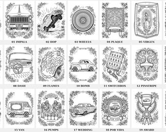 Lowrider Coloring Book for Adults, 20 Printable Pages, Chicano Car Culture Art, Impala Hydraulics, Instant Download PDF