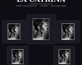 La Catrina FiveM-dekalpaket, Day of the Dead GTA Lowrider-dekalkonst, GTA V-anpassad bilfärgad PNG, FiveM Server-utvecklartillgång