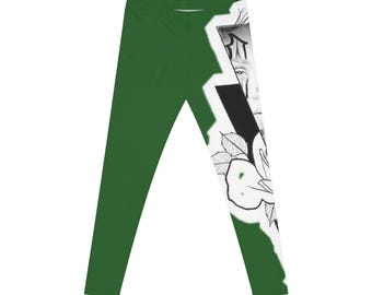 Payasa Clown Girl Leggings - Green - Left Hip | Chicano Tattoo Art