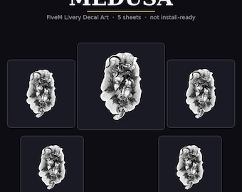 Medusa FiveM-dekalpaket, Snake Goddess GTA Lowrider-dekalkonst, GTA V-anpassad bilfärgad PNG, FiveM Server-utvecklartillgång