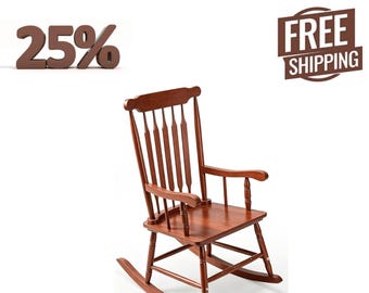 Classic Wooden Rocking Chair with Spindle Back and Curved Runners