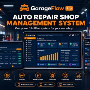 GarageFlow Pro Auto Repair Shop Management Software | Offline HTML App (Digital Download)