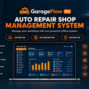 GarageFlow Pro Auto Repair Shop Management Software | Offline HTML App (Digital Download)