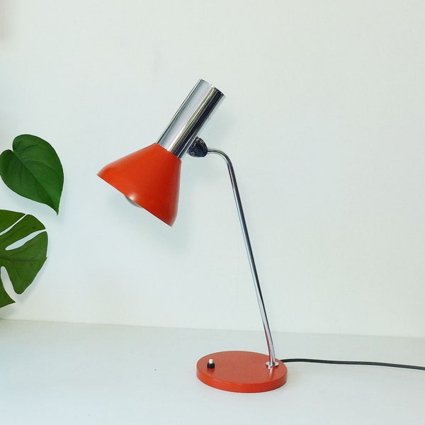 Wonderful Vintage Adjustable Table Lamp - Space Age Table Light - Orange Chrome Desk Light - Bedside Lamp Mid Century 1970s 1960s Mod Pop