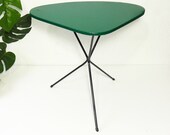 Coffee Table Side Table - Mid Century Modern Tripod - Green Faux Leather - Atomic Plant stand - Vintage - Flower Table - French 1950s 1960s