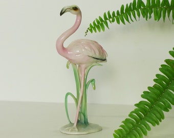 Belle figurine vintage de flamant rose - Oiseau en porcelaine - Décoration moderne du milieu du siècle - Sculpture de flamant rose KAISER Allemagne Années 1950 Années 1960 Cult