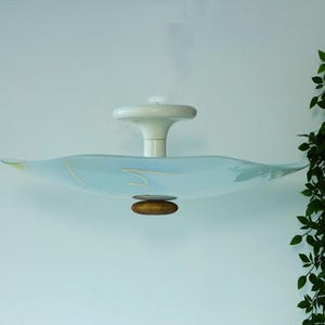 Mid Century UFO Pendant Lamp - Atomic Style Glass Ceiling Light, 1950s 1960s Vintage Glass Plate Ceiling Lamp - Vintage Flying Saucer Lamp
