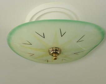 Wonderful Pendant Lamp - Atomic Style Ceiling Light - UFO Organic Shaped Glass Plate Lamp - Mid Century Flying Saucer Vintage 1950s 1960s