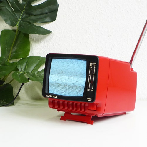 Portable 1970s Television - Red Space Age TV - 70s Portable Mini TV Tele Star 4004 online - Waltham Switzerland - Mid Century Transistor - Mop Pop