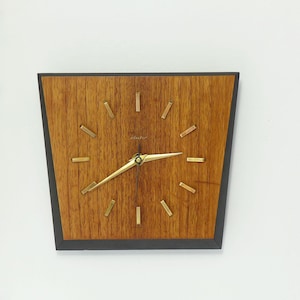 Vintage Diehl Electro Wall Clock - Trapezoid Mid Century Clock - 1960s 1970s Space Age Clock - 1960s 1970s German Wall Clock Wood and Brass