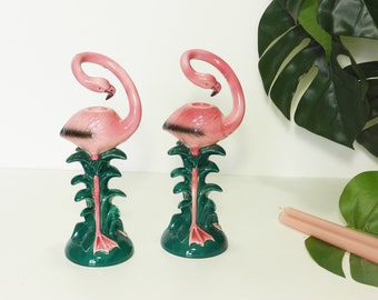 Vintage Flamingo Kerzenständer - Porzellan Keramik Flamingo Figur - Mid Century Deko JAPAN Flamingo Skulptur 1970er 1960er Kult