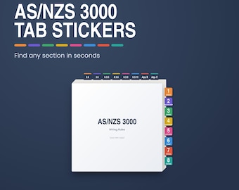 Pestañas de reglas de cableado AS/NZS 3000 / Índice de libro codificado por colores para electricistas (24 pestañas)